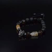 Herren Armband aus Edelsteinen Citrin Rauchquarz Onyx Achat mit Wolfskopf, Makramee Armband, Geschenk für Mann, 10 mm Bild 4
