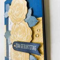 3D  Geburtstagskarte  Blau/Gelb mit Rosen Handgefertigt Bild 2