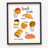 Küchenbild Le Petit Déjeuner | Französisches Frühstück | Küchendekoration | Bäckerei Druck | French food Illustration Bild 1