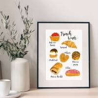 Küchenbild Le Petit Déjeuner | Französisches Frühstück | Küchendekoration | Bäckerei Druck | French food Illustration Bild 2