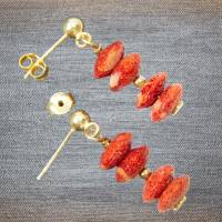 rote Schaumkorallen Ohrhänger Linsen 4 x 8 mm Silber vergoldet Bild 5