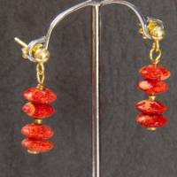 rote Schaumkorallen Ohrhänger Linsen 4 x 8 mm Silber vergoldet Bild 6