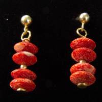 rote Schaumkorallen Ohrhänger Linsen 4 x 8 mm Silber vergoldet Bild 9