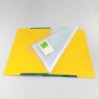 Mappe mit DIN A4 Klarsichthüllen, Buchschrauben, grün gelb, selbstgemachtes Buntpapier Bild 5