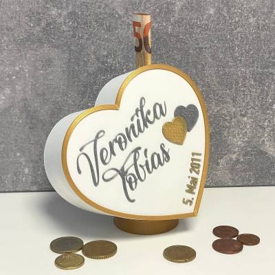 3D-Herz Spardose für Hochzeit, personalisiert