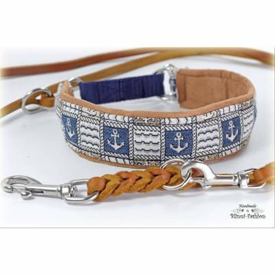Halsband ANKER mit Zugstopp für deinen Hund, rot oder blau maritim Hundehalsband, Martingale