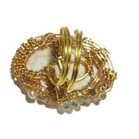 großer Ring Perlen an Jaspis 45 x 30 mm handgemacht in wirework goldfarben hippy Handschmuck Bild 4