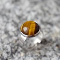 Tigerauge Ring Silber, Ring mit Gold brauner Stein, verstellbarer Ring, Edelstein Statement Ring, Tigerauge Schmuck Bild 3