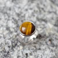 Tigerauge Ring Silber, Ring mit Gold brauner Stein, verstellbarer Ring, Edelstein Statement Ring, Tigerauge Schmuck Bild 5