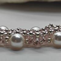 Wunderschönes Perlencollier mit 2 unterschiedlichen Seiten, beidseitig tragbar, handgefertigt in weiß, silber, rosé, Bild 10