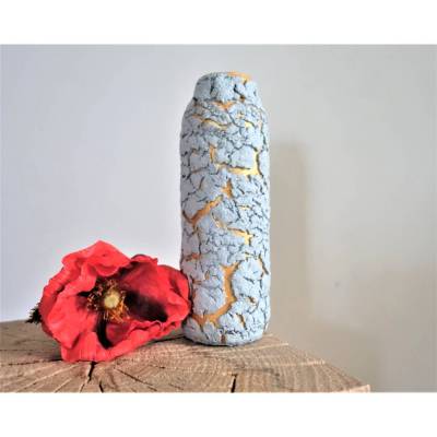 Handgemachte Dekovase in Wüstenbodenoptik | Upcycling Vase grau gold | nachhaltige Deko für Regal und Wohnzimmer
