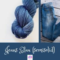 Jeans Blau Semisolid, Handgefärbte Sockenwolle/Tuchwolle, 4fädig, 100 g Strang Bild 1