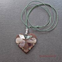 Herzkette Kette lang mit Herz Anhänger mit Perlmutt und Abalone Paua Muschel braun regenbogenfarben weiß grün Bild 4