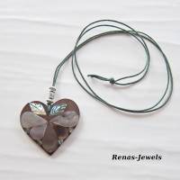 Herzkette Kette lang mit Herz Anhänger mit Perlmutt und Abalone Paua Muschel braun regenbogenfarben weiß grün Bild 5