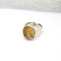 Ring mit Landschaftsjaspis Cabochon, verstellbare Ringschiene Bild 2