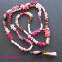 Muschelkette Bettelkette Kette lang pink rosa weiß goldfarben Quasten Anhänger Ibiza Hippie Boho Kette handgefertigt Bild 7