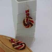 Ohrringe - braun rot creme - O-Form - aus Glasperlen gehäkelt - Ohrschmuck - Ohrhänger - Häkelschmuck Bild 1