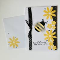 Geburtstagskarte  mit 3D Hummel und gelben Blumen  Handarbeit Bild 1