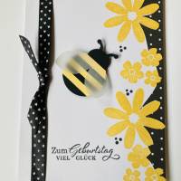 Geburtstagskarte  mit 3D Hummel und gelben Blumen  Handarbeit Bild 2