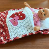 Puppenbettchen - Schlafsack für Puppen ca. 20 cm   mit zwei Herzen Bild 1