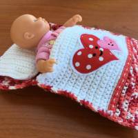 Puppenbettchen - Schlafsack für Puppen ca. 20 cm   mit zwei Herzen Bild 2