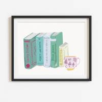 Buch Poster "Books and tea" personalisiert mit den Titeln Deiner Lieblingsbücher, Kunstdruck für Leser Bild 1