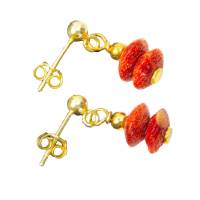 rote Schaumkorallen Ohrhänger zwei Linsen 8 mm Silber vergoldet Bild 1
