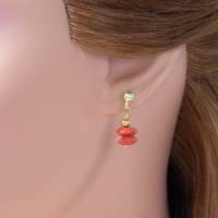 rote Schaumkorallen Ohrhänger zwei Linsen 8 mm Silber vergoldet Bild 2