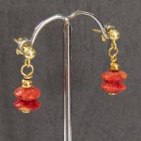 rote Schaumkorallen Ohrhänger zwei Linsen 8 mm Silber vergoldet Bild 3
