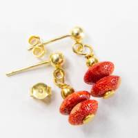 rote Schaumkorallen Ohrhänger zwei Linsen 8 mm Silber vergoldet Bild 4