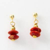 rote Schaumkorallen Ohrhänger zwei Linsen 8 mm Silber vergoldet Bild 5