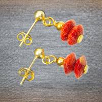 rote Schaumkorallen Ohrhänger zwei Linsen 8 mm Silber vergoldet Bild 7