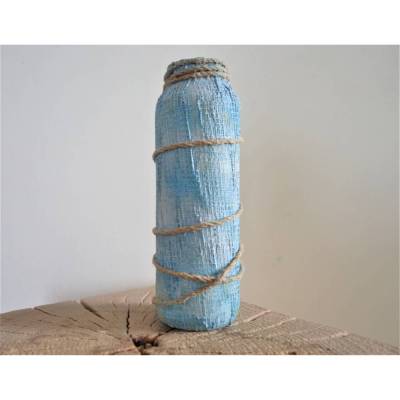 Handgemachte Upcycling Dekovase im maritimen Stil | blau mit Jutekordel | Regal, Bad & Wohnzimmer