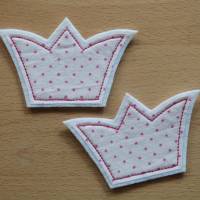 1 Paar Flicken zum Aufbügeln, Kronen 8,5 cm, rosa pink Punkte, Biobaumwolle, Handarbeit Bild 1