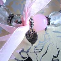 Perlenarmband in Rosa-Silber mit Herzanhänger und Schleife Bild 4