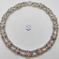 Wunderschönes  Collier, handgefertigt mit hochwertigen Perlen in rosa, silber, weiß, grau metallic, viktorianischer Stil Bild 1