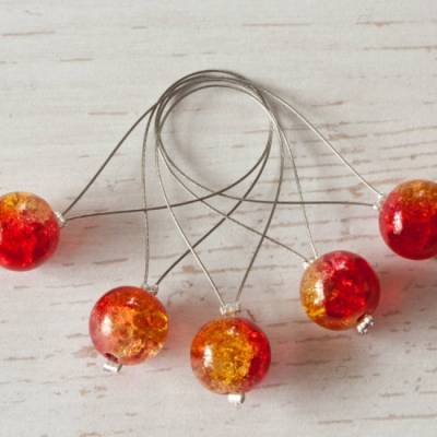 5 Maschenmarkierer: Crackle ~ gelbgold - orangerot ~ 10mm