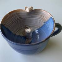 Kaffe/ TeeTasse, Cappuccino,Unikat handgetöpferte Keramik , Maus, Mäuschen, Mäusetasse,weiße Maus, Computermaus Bild 1