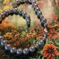 Handgefertigte extravagante Silbergraue Perlenkette,Moderne Perlenkette,Perlencollier mit Echt Silber Zwischenteil, Bild 1
