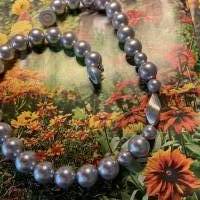 Handgefertigte extravagante Silbergraue Perlenkette,Moderne Perlenkette,Perlencollier mit Echt Silber Zwischenteil, Bild 10