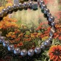 Handgefertigte extravagante Silbergraue Perlenkette,Moderne Perlenkette,Perlencollier mit Echt Silber Zwischenteil, Bild 5