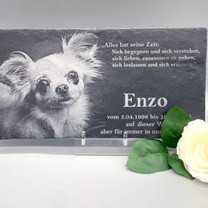 30 x 15 cm Gedenktafel für Tiere Schiefertafel inkl. Gravur als Gedenkstein personalisiert mit Foto und Wunschtext Bild 1