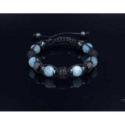 Herren Armband aus Edelsteinen Aquamarin Onyx Hämatit und Cubic Zirkonia, Makramee Armband, LIMITED EDITION