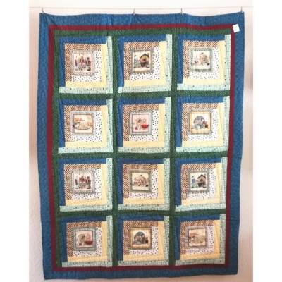 Patchwork Kuscheldecke für Kinder mit verschiedenen Bildmotiven - Vintage