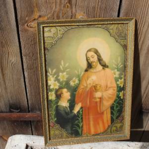 Heiligenbild Jesus Knabe Kelch Hausaltar Druck religiöse Kunst 30er 40er Jahre Bild 1
