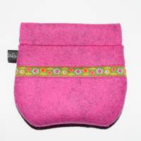 Retro Filz Geldbörse mit Schnappverschluss (10 cm)  mit Matroschka und Blumenband in pinkmeliert Bild 4