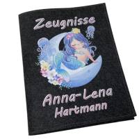 Zeugnismappe mit Namen aus Filz (A4) incl.zeugniss Hefter Einschulung Geschenk Zeugnis mappe personalisiert Meerjungfrau Bild 3