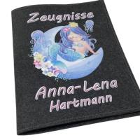 Zeugnismappe mit Namen aus Filz (A4) incl.zeugniss Hefter Einschulung Geschenk Zeugnis mappe personalisiert Meerjungfrau Bild 4