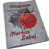 Zeugnismappe mit Namen aus Filz (A4) incl.zeugniss Hefter Geschenk Einschulung Zeugnis mappe personalisiert Basketball Bild 1