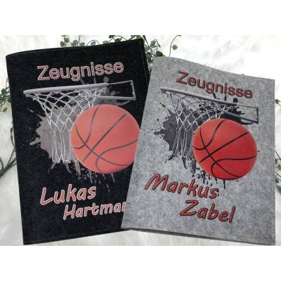 Zeugnismappe mit Namen aus Filz (A4) incl.zeugniss Hefter Geschenk Einschulung Zeugnis mappe personalisiert Basketball